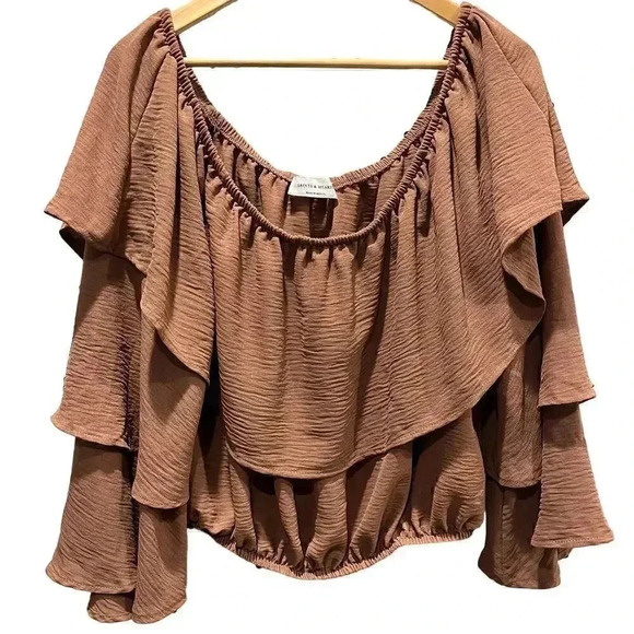 Saints & Hearts Tops - Saints &‎ Hearts Brown Off Shoulder Layered Bell Sleeve Crop Top Medium